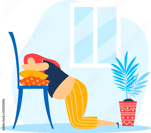 Woman training character, vector illustration. Female person at sport pose, flat yoga meditation for healthy pregnancy. Happy adult pregnant mother