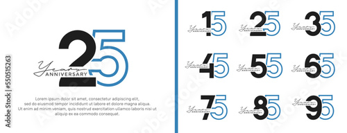 set of anniversary logo style flat black and blue color for celebration