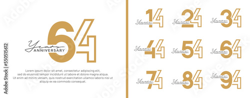 set of anniversary logo style flat gold color on white background for celebration