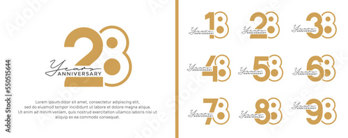 set of anniversary logo style flat gold color on white background for celebration photo
