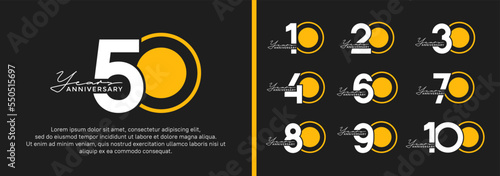 set of anniversary logo style flat yellow and white color for celebration