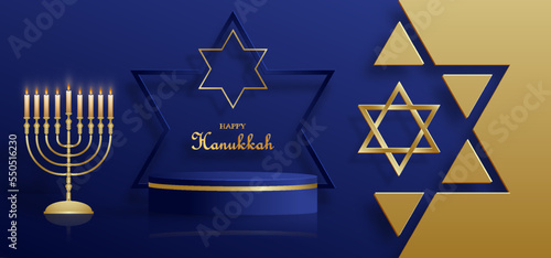 Happy Hanukkah podium round stage with nice and creative symbols