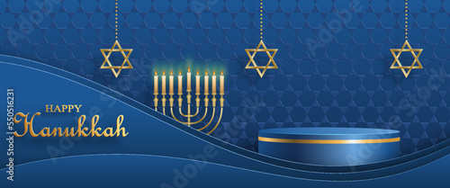 Happy Hanukkah podium round stage with nice and creative symbols