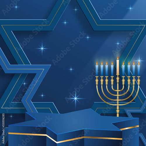 Happy Hanukkah podium round stage with nice and creative symbols