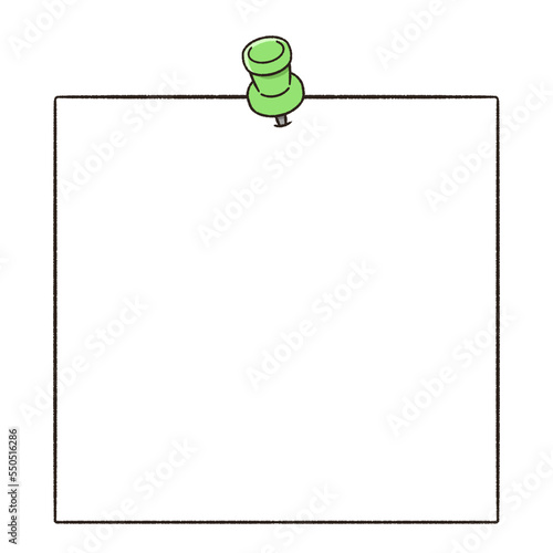 緑色の画鋲で留めたメモのイラスト