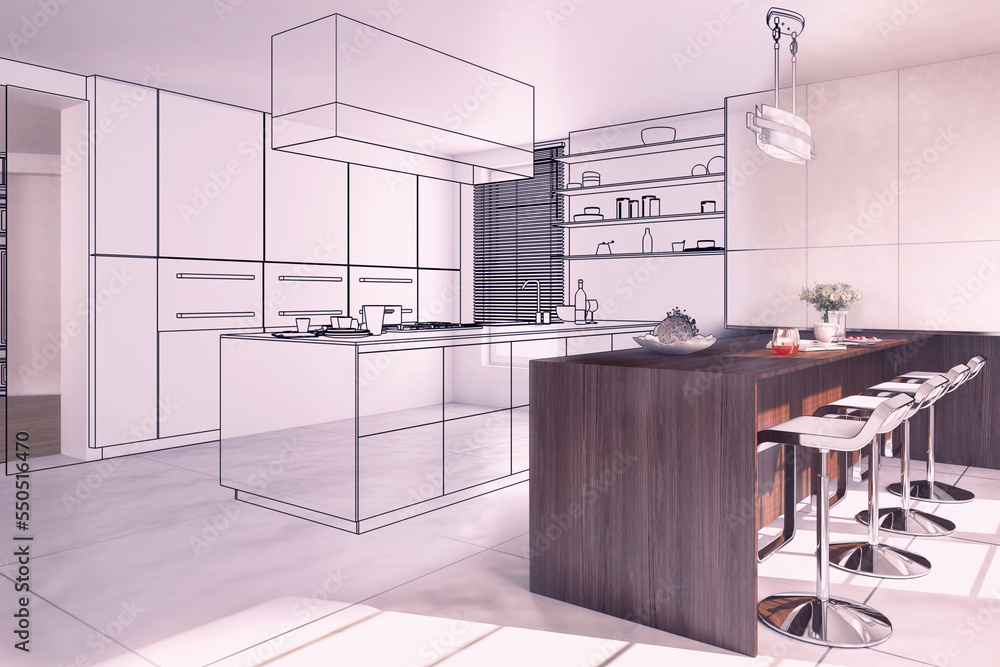 Fototapeta premium Entwurf einer modernen Luxus-Küche - 3D Visualisierung