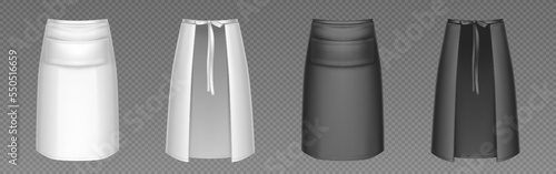 Waist apron, chef kitchen uniform mockup. Black and white clothing front and rear view isolated on transparent background. Restaurant staff protective apparel design, Realistic 3d vector illustration