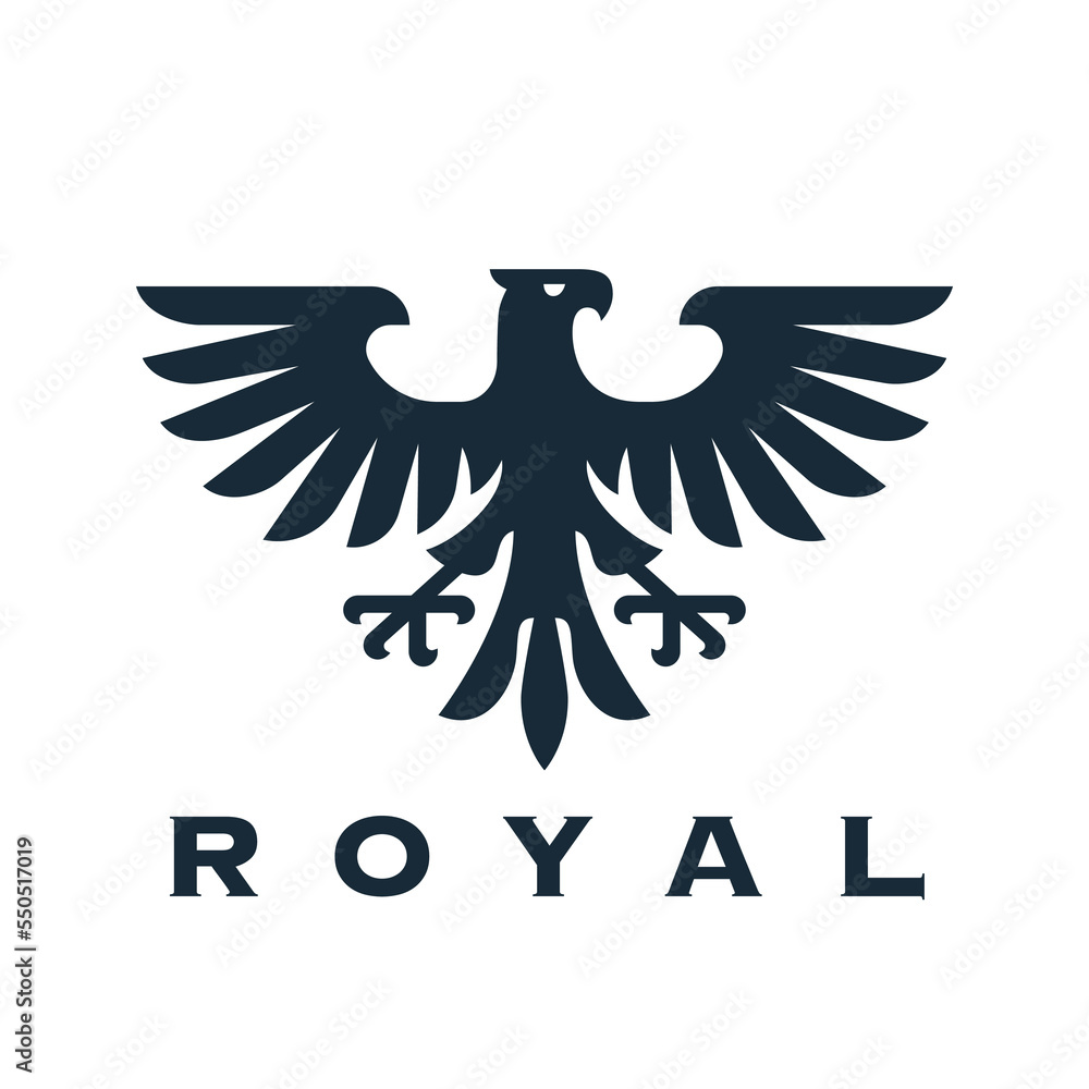 Heraldic eagle logo design. Falcon heraldry icon. Hawk insignia symbol