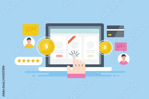 Customer buying subscription membership plans and pricing online with credit card via laptop device banner.