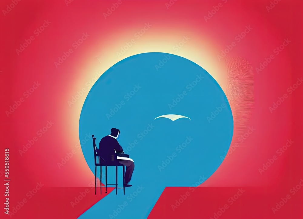 Person sitting on chair abstract painting. Loneliness theme. Abstract illustration. Person sitting on chair abstract painting. Loneliness theme. Abstract illustration.