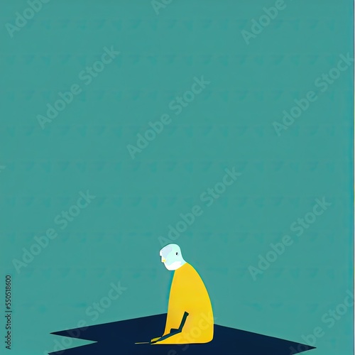 Lonely man minimalist abstract painting. Copy space. Isolation theme.