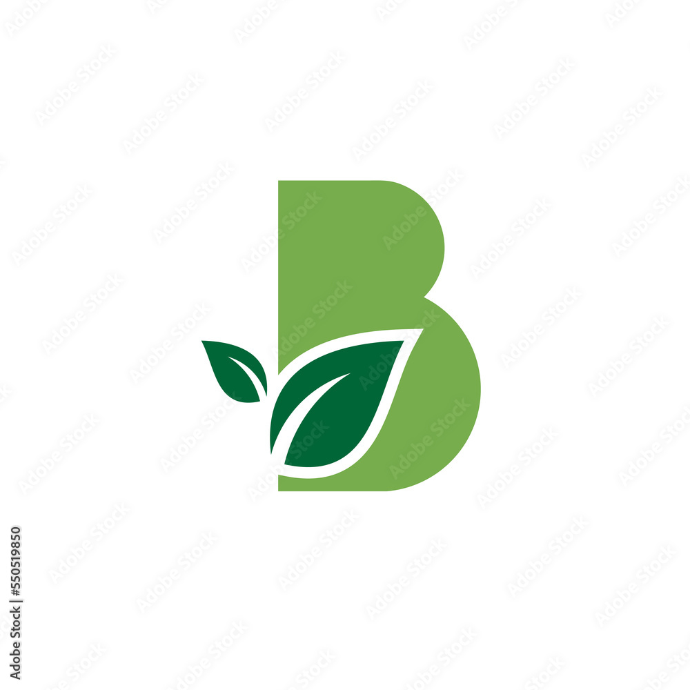 Obraz premium Green leaf and letter B monogram logo design vector.