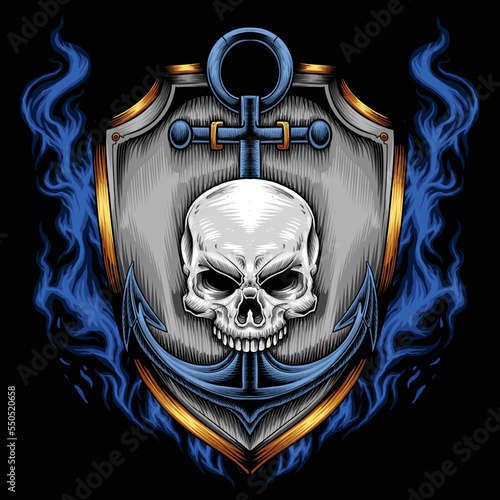 Anchor skull head with shield logo