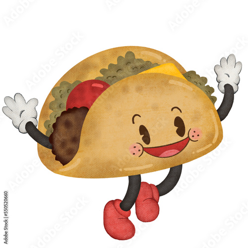 a cute cartoon taco in watercolour