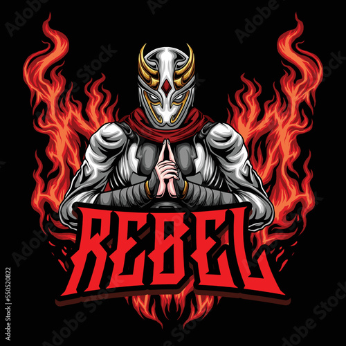 Ninja red logo rebel on fire