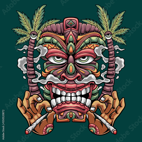 Tiki mask with smoke and chill