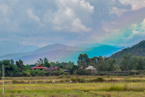 Rainbow on Mountains in Thailand