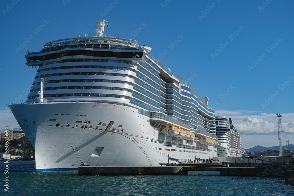 Costa cruiseship or cruise ship liner Toscana in Marseille Provence port on sunny day blue sky during Mediterranean cruise dream vacation - obrazy, fototapety, plakaty 