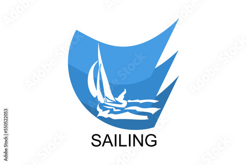 sailing sport vector line icon. Athlete is sailing on a ship in the sea sport pictogram, vector illustration.