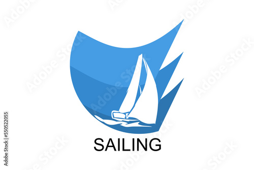 sailing sport vector line icon. Athlete is sailing on a ship in the sea sport pictogram, vector illustration.