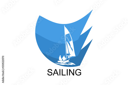 sailing sport vector line icon. Athlete is sailing on a ship in the sea sport pictogram, vector illustration.