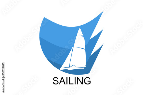 sailing sport vector line icon. Athlete is sailing on a ship in the sea sport pictogram, vector illustration.