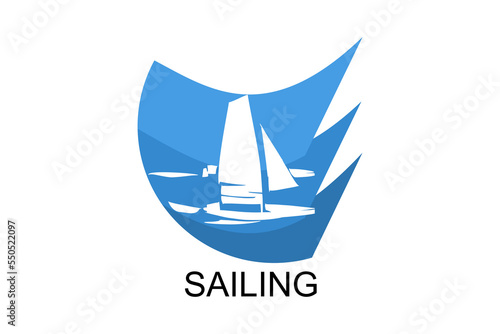 sailing sport vector line icon. Athlete is sailing on a ship in the sea sport pictogram, vector illustration.