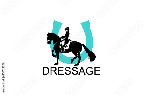 dressage horse riding sport vector line icon. athlete riding a horse sport pictogram, vector illustration.