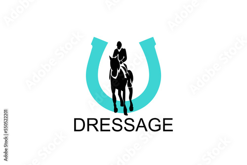 dressage horse riding sport vector line icon. athlete riding a horse sport pictogram, vector illustration.