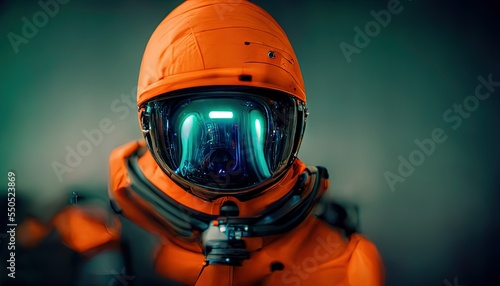 Fotografia Explorers wearing orange space suits