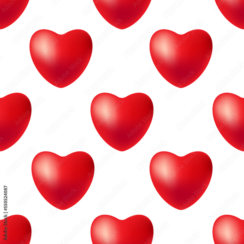 Red heart on white background. pattern background seamless