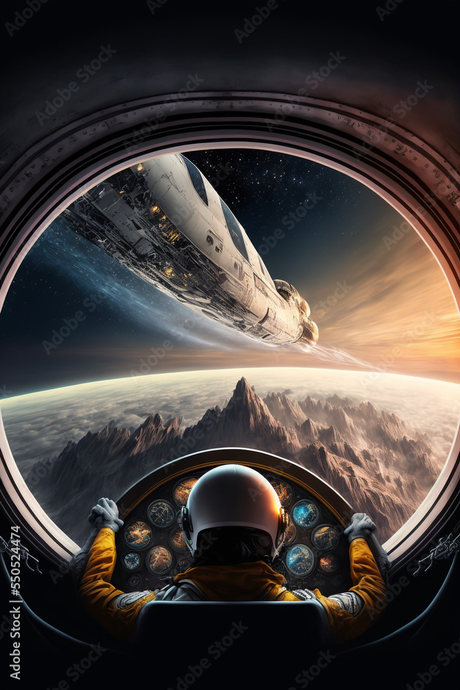 Illustrazione Stock Inside of a Spaceship Driving at Hyper Speed, Space  Travellers flying through the space, Astronauts in Space, Spacecraft travel  backgrounds