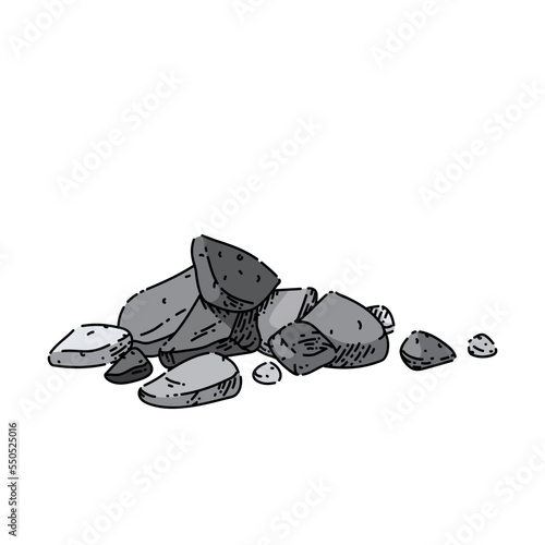 gravel sketch hand drawn vector stone pile, black small sand, crushed pebble photo