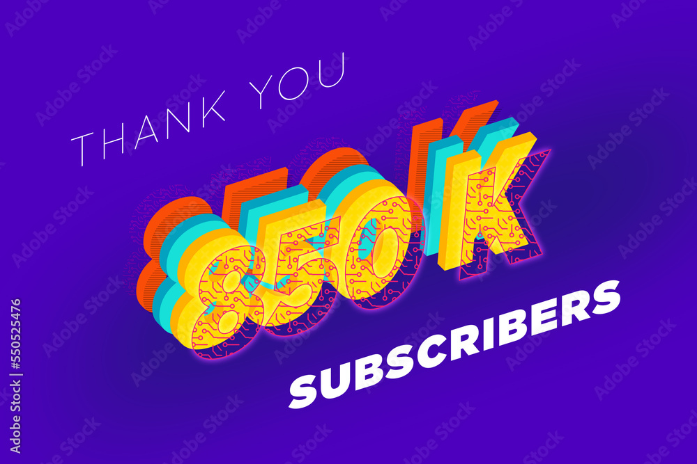850 K  subscribers celebration greeting banner with tech Design