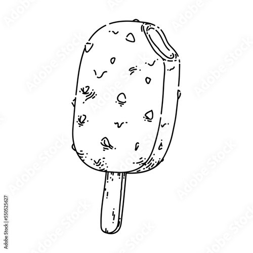 chocolate stick ice cream sketch hand drawn vector popsicle vanilla bar, frozen milk, almond bite vintage black line illustration