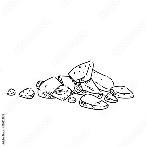 gravel sketch hand drawn vector stone pile, black small sand, crushed pebble