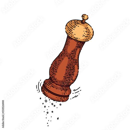 salt mill mechanical sketch hand drawn vector salt grinder, kitchen spice tool, wooden container