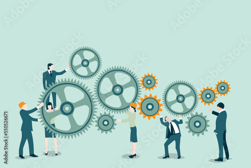 Corporate business illustration of team leader, executives and worker working together as a team