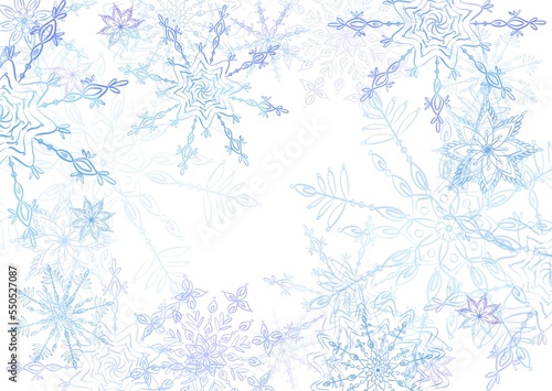 Background with ice crystals and snowdrops.