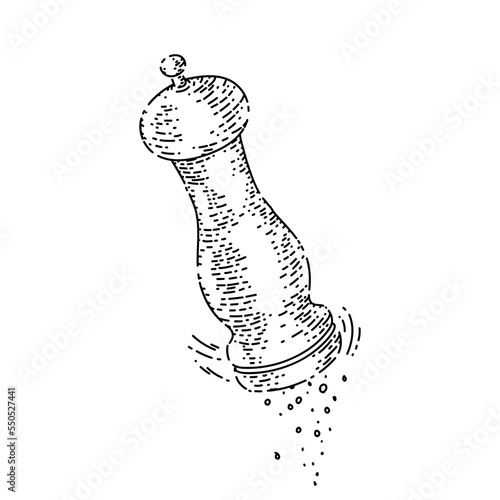 salt mill mechanical sketch hand drawn vector salt grinder, kitchen spice tool, wooden container