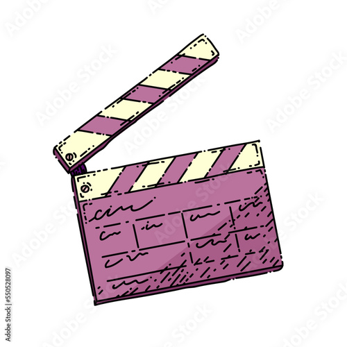 clapper board hand drawn vector. film movie, cinema clap, clapboard slate, director action, camera cut clapper board sketch. isolated color illustration