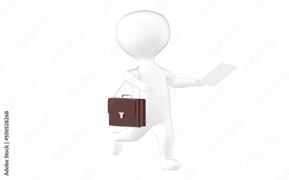 3d character , man walking holding a paper and hanging briefcase in his shoulder 3d character , man walking holding a paper and hanging briefcase in his shoulder