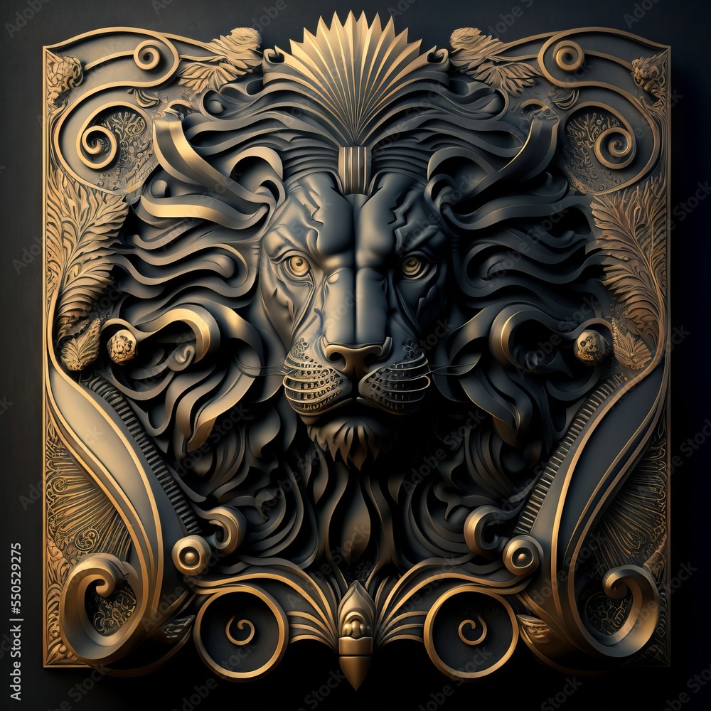 antique gold frame of a 3D lion