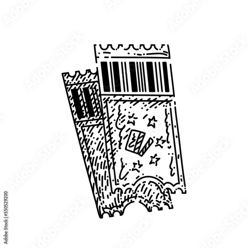 ticket cinema hand drawn vector. monie coupon, theater film, show entry, concert event admission ticket cinema sketch. isolated black illustration