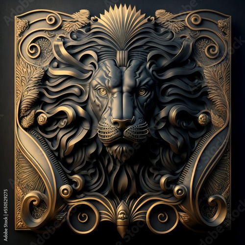 antique gold frame of a 3D lion © lionqcathy