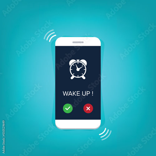 Phone with app alarm clock on the screen