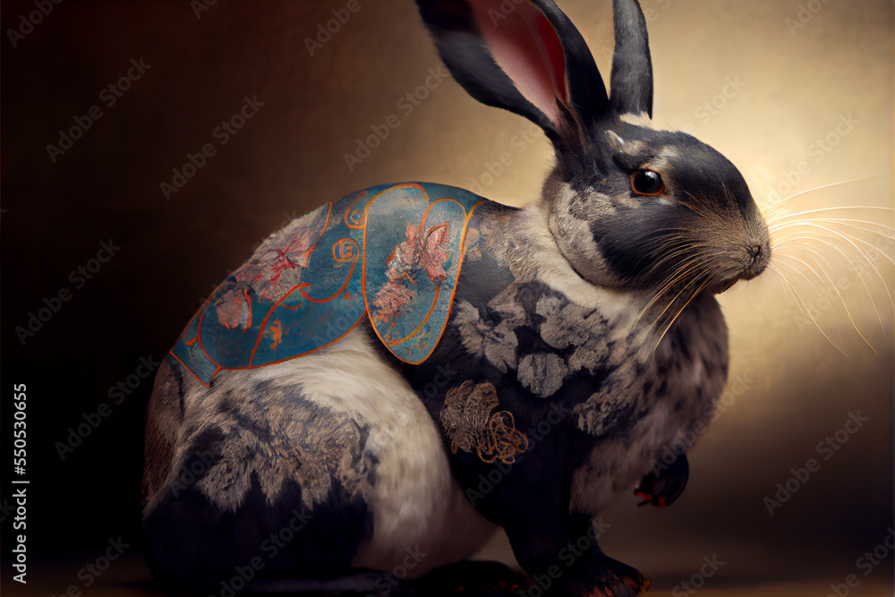Christmas chinese rabbit as symbol of 2023 year illustration Stock