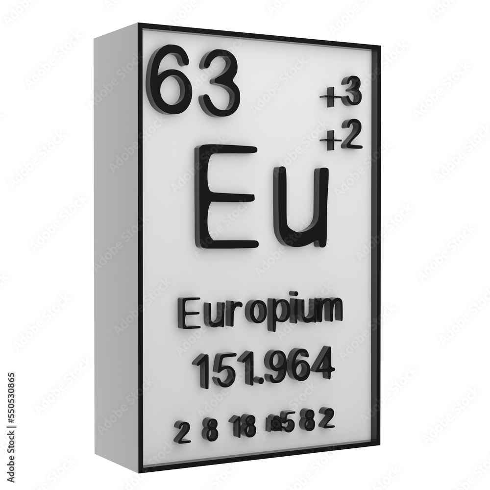 Europium,Phosphorus on the periodic table of the elements on white blackground,history of chemical elements, represents the atomic number and symbol.,3d rendering