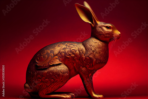 Christmas chinese golgen rabbit as symbol of 2023 year illustration