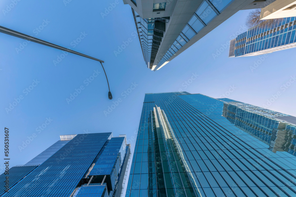 custom made wallpaper toronto digitalAustin, Texas- View of office and residential skyscraper buildings from below